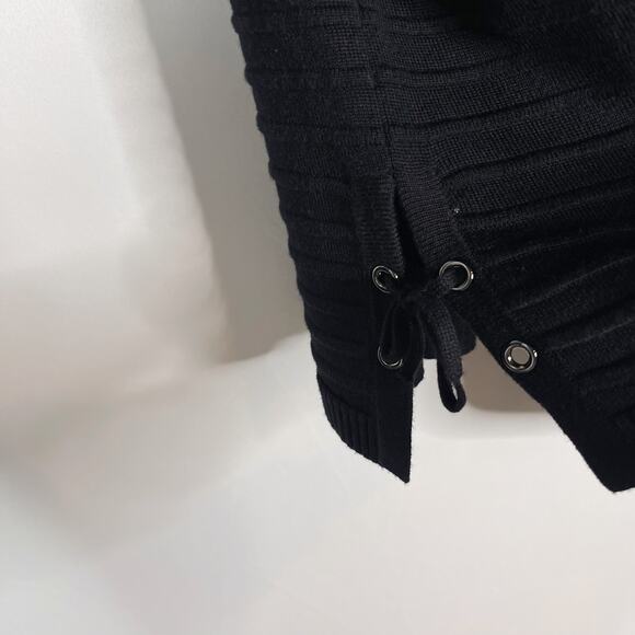 St John Medium M Black 3/4 Sleeve Ottoman Stripe Knit Sweater with Side Lace Up - Picture 7 of 11